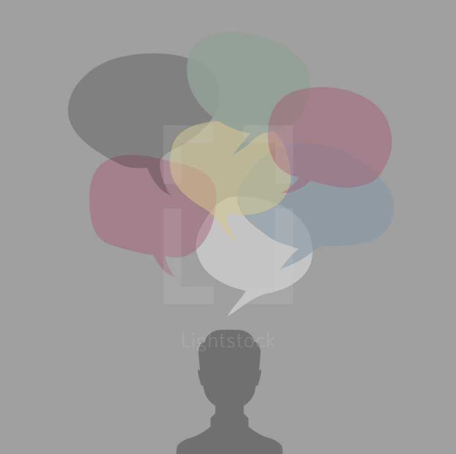 silhouette of a man with thought bubbles 