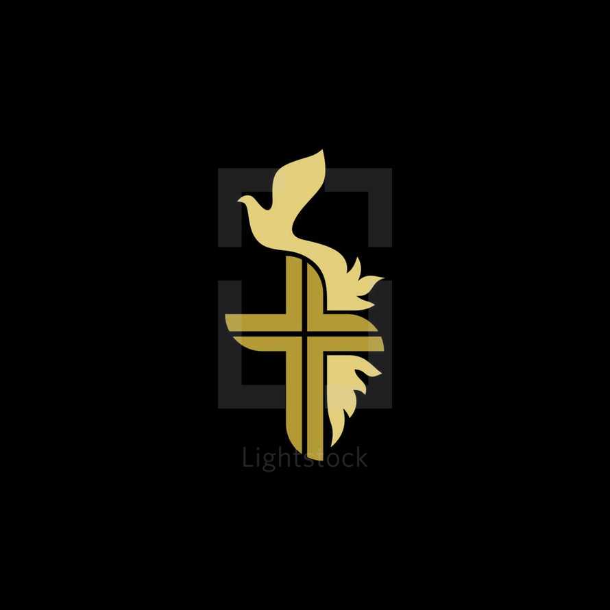 Church logo. Christian symbols. The cross of Jesus and the dove - a symbol of the Holy Spirit