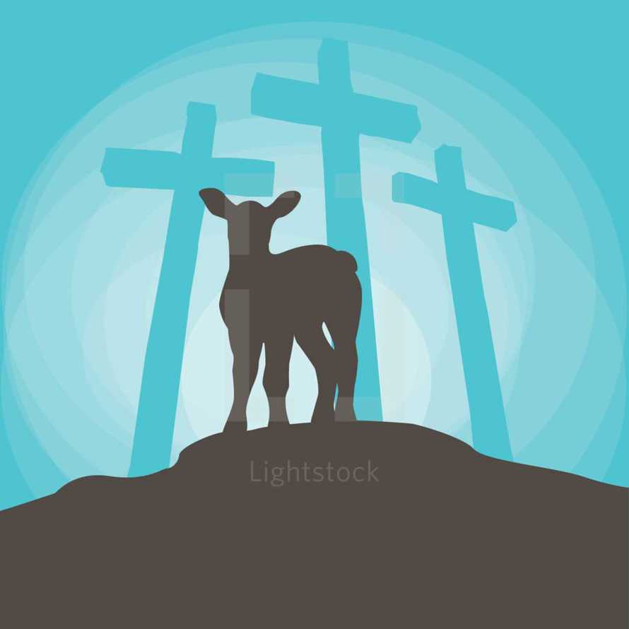 lamb silhouette and three crosses 