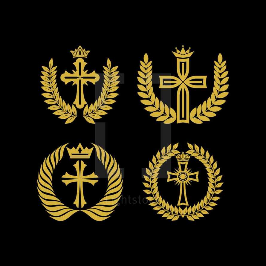 branches, cross, crown, logo 