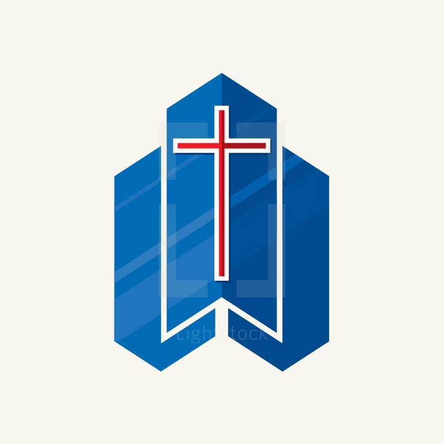 red, church, cross, icon, blue, white 