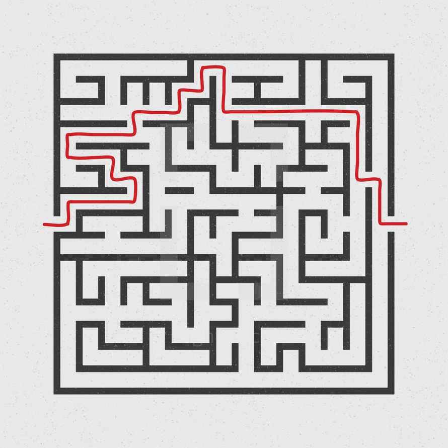 red line going through a complex maze