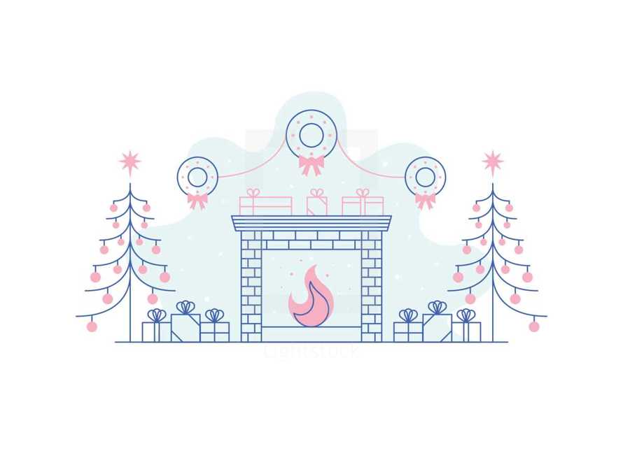 Christmas fireplace vector 