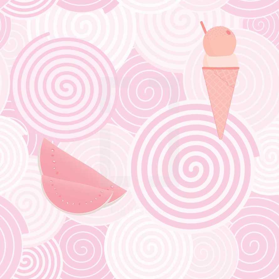 spiral pattern with ice cream and watermelon 