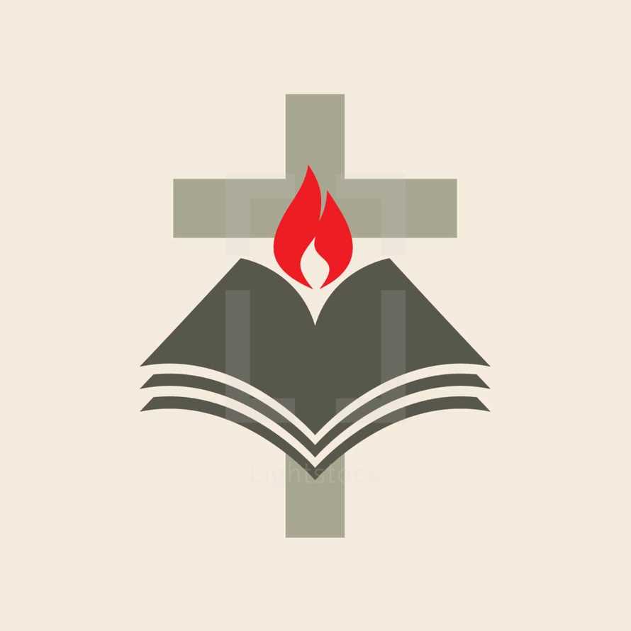 cross, flame, Bible, icon