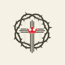 crown of thorns, cross, crown, gray, red, icon, Christianity, king 