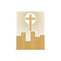 Church logo. Christian symbols. Cross of Jesus Christ over the city.