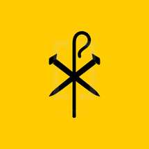 Christian symbols. Crucifix nails and shepherd's staff.