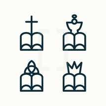 Monocon Christian icons set. 