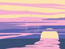 sunsetting over water illustration 