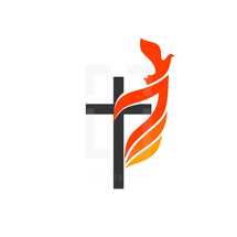 Christian symbols. The logo of the church. The cross of Jesus, the flame of fire as a symbol of the Holy Spirit.