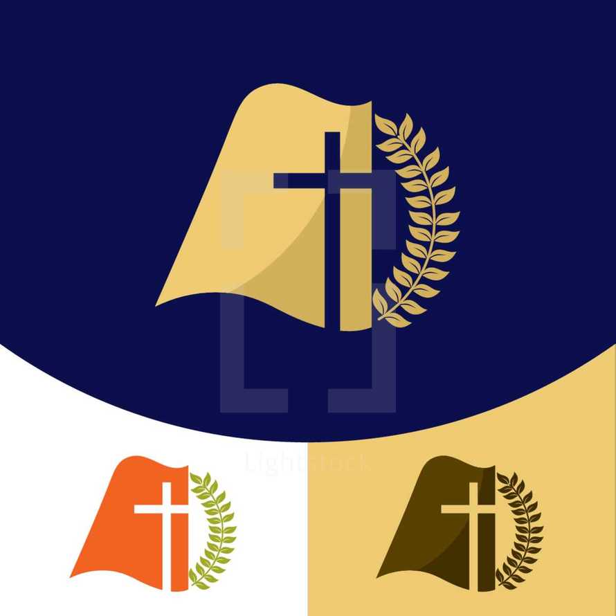 cross, flag, olive branch logo 