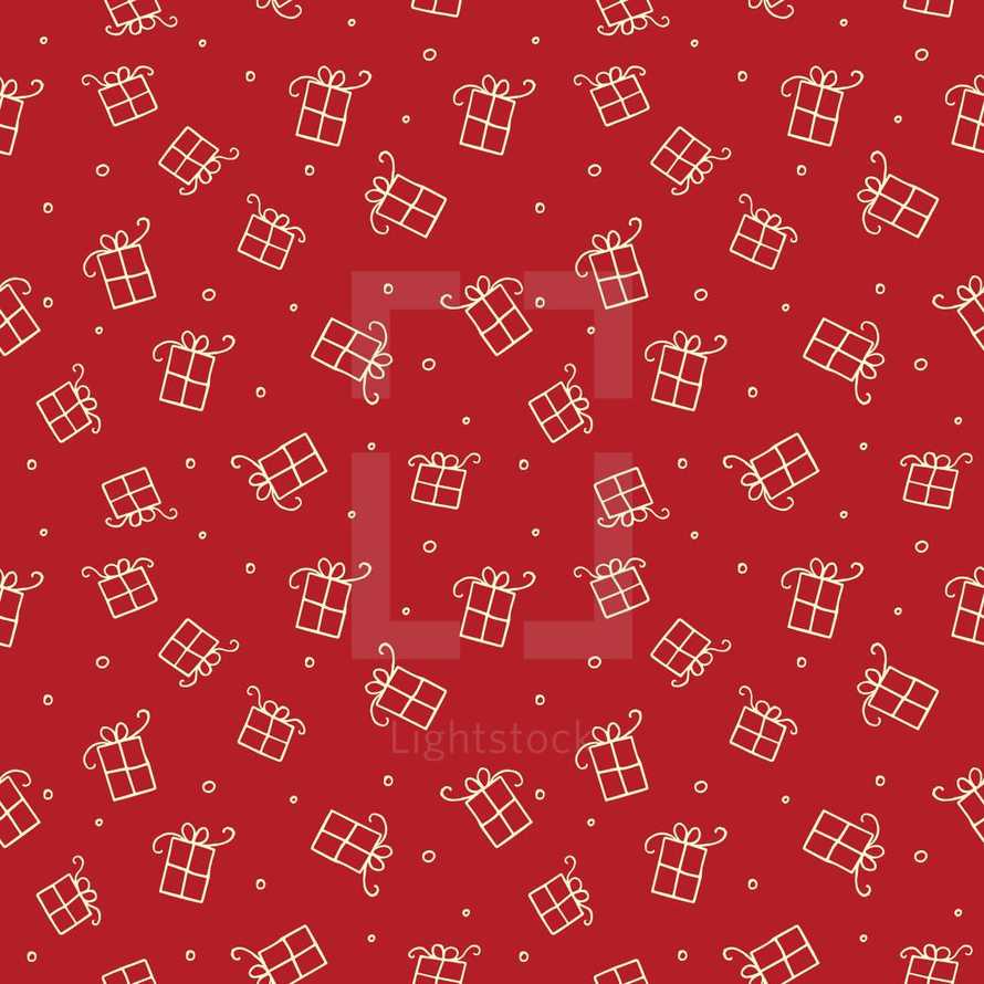 hand drawn red and white Christmas presents pattern.