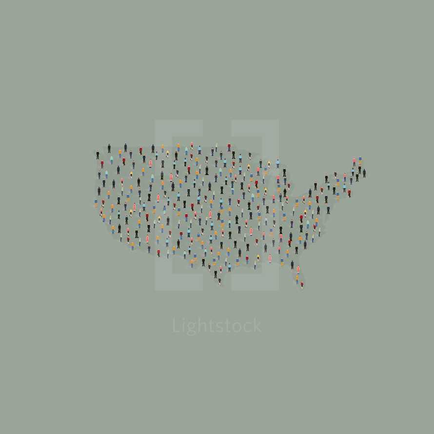 tiny people on a USA map