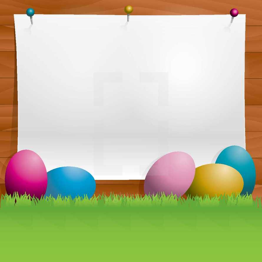 Easter eggs and blank sign 