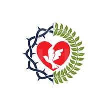 crown of thorns, olive branch, heart, dove logo 