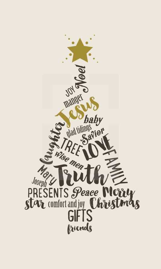 Christmas tree made of Christmas words.