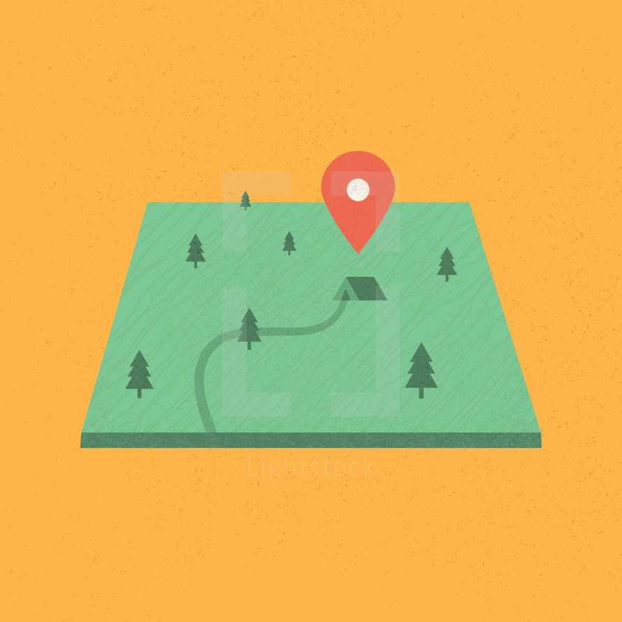 GPS location over a campsite 