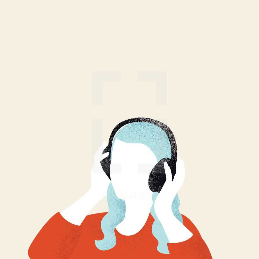 girl listening to headphones 