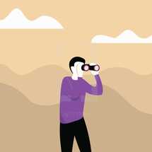 man searching with binoculars 