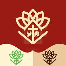 flower, cross, dove, Bible, logo