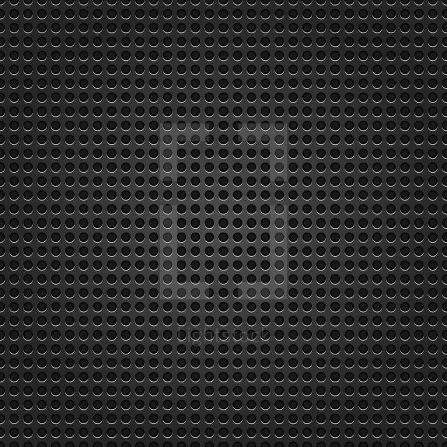 black textured background. Black perforated metal surface. Dark punched texture with holes in the form of circles. Seamless pattern for a background. The graphic element saved as a vector illustration in the EPS file format for used in your design projects. 