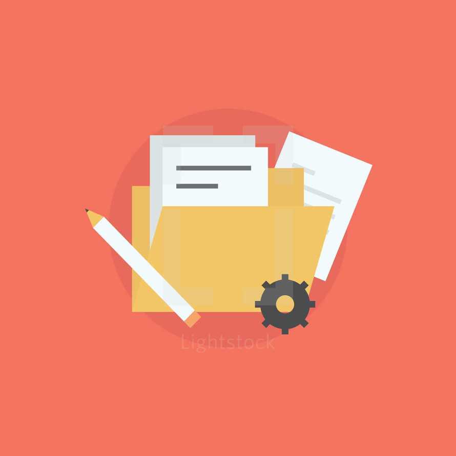 business, pencil, setting, file, documents, paper, icons