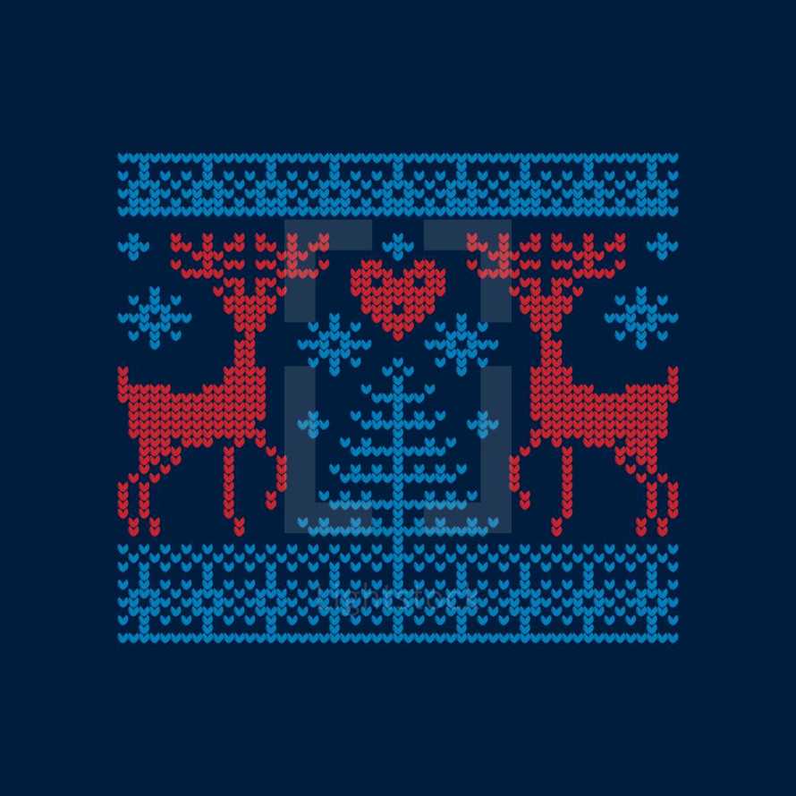 Christmas deer of cross stitched hearts 