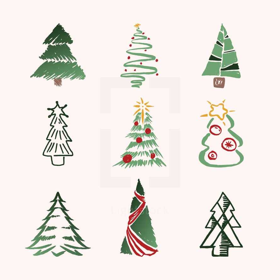 hand drawn Christmas trees 