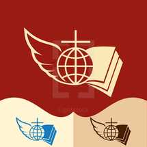 wing, cross, globe, Bible, logo