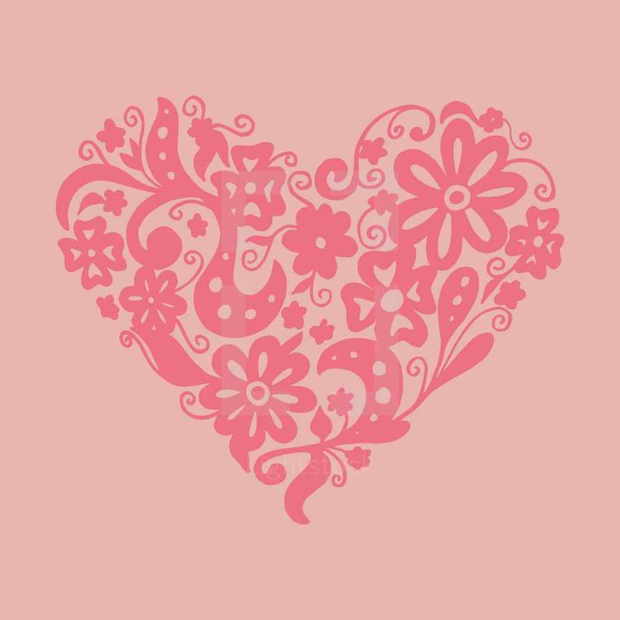 red floral heart on pink 