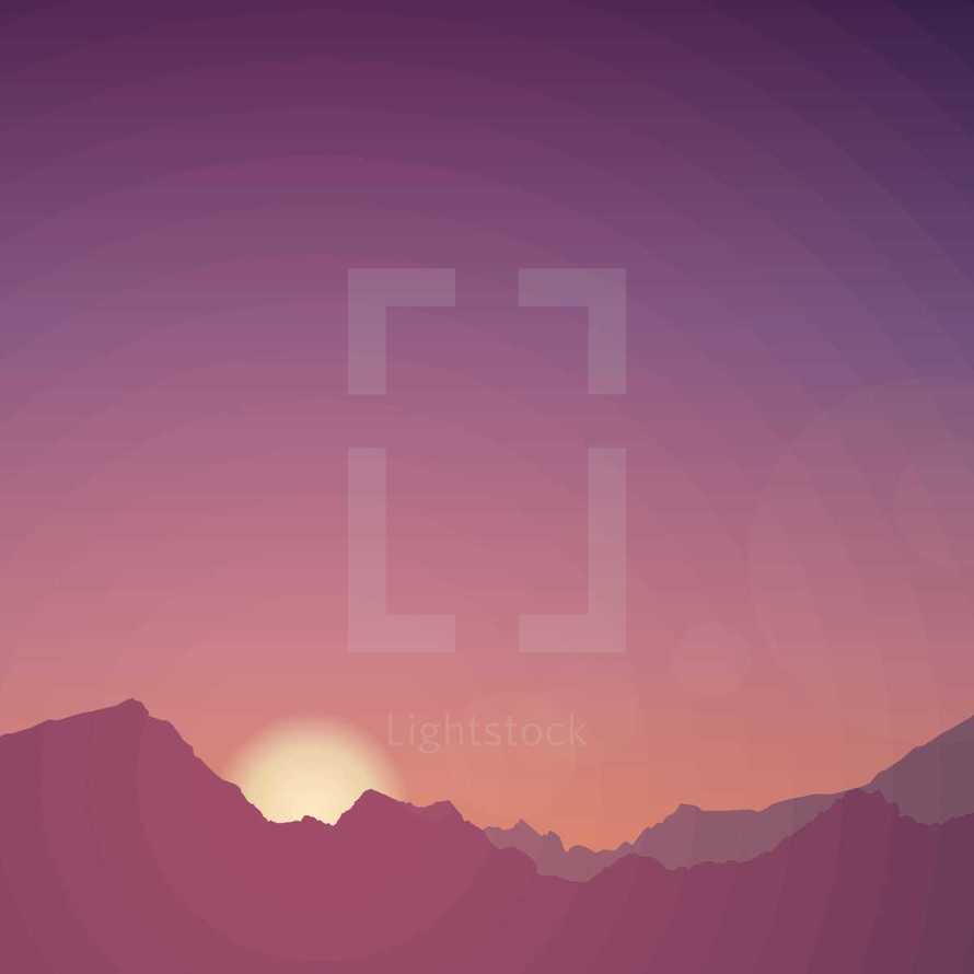 sunset behind a mountain illustration 