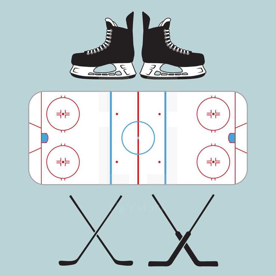 hockey, ice skates, hockey skates, hockey rink, hockey sticks 