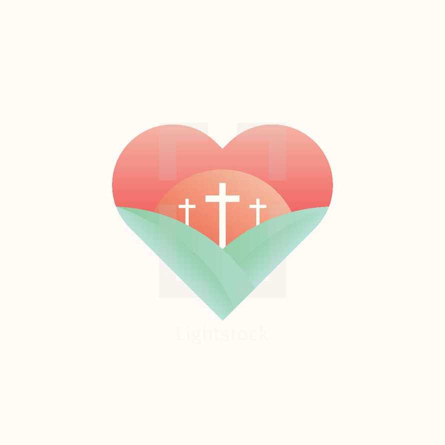 three crosses in a heart 