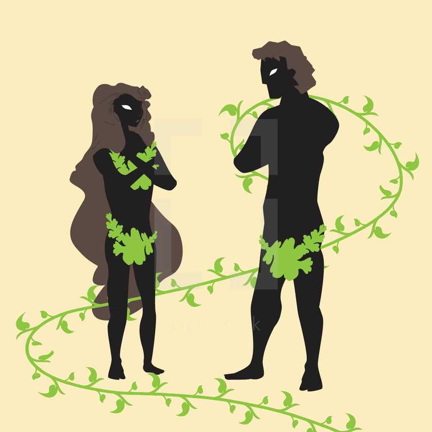 Adam and Eve in fig leaves 