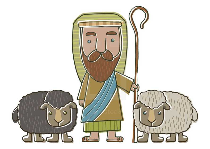 Nativity shepherd and his sheep cartoon — Design element — Lightstock