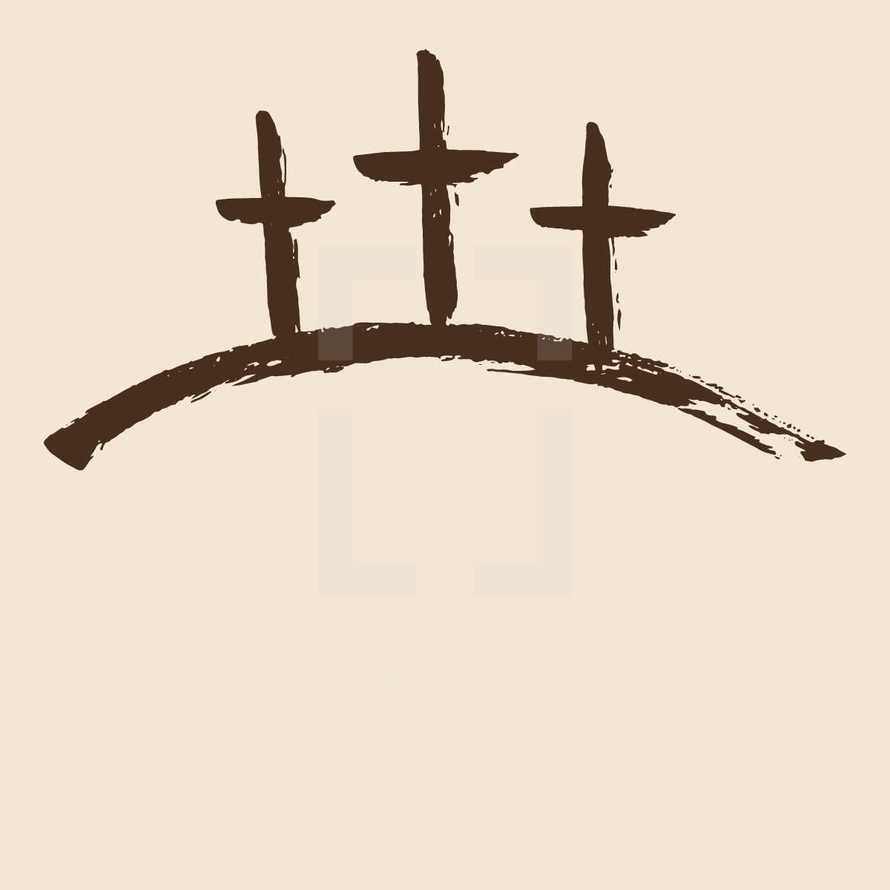 hand drawn crosses on a hill.