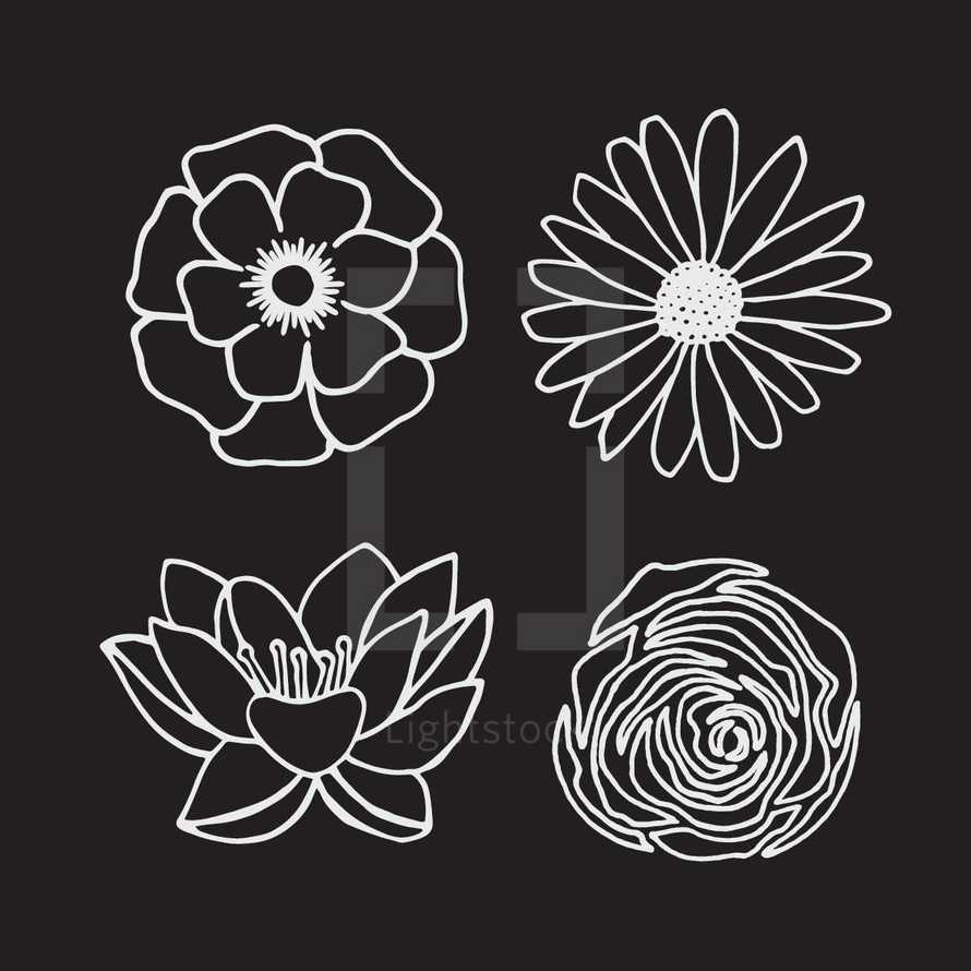 hand drawn flower outline icons