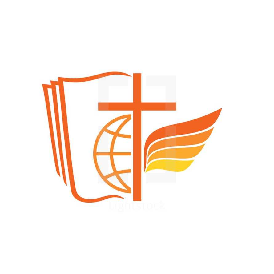 logo, wings, cross, yellow, Bible, icon, globe, missions 