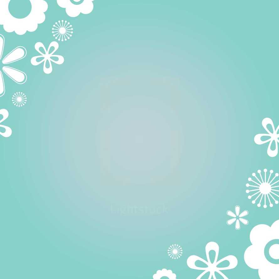 teal and white floral background 