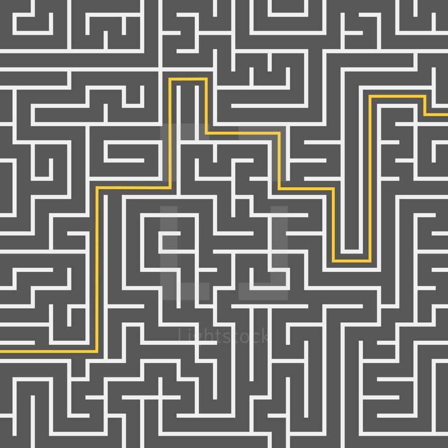 Yellow line going through a maze