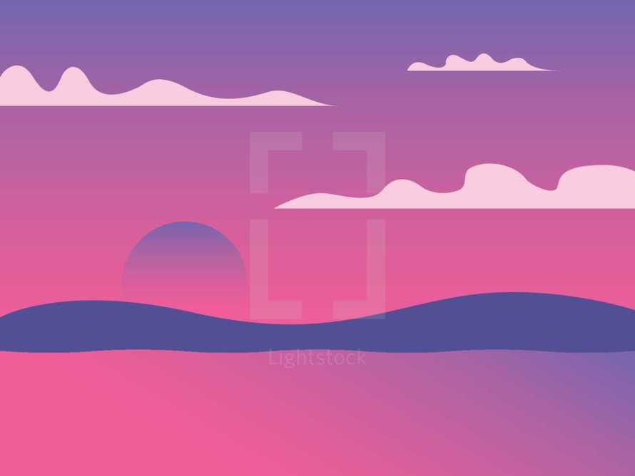 sunset landscape vector 