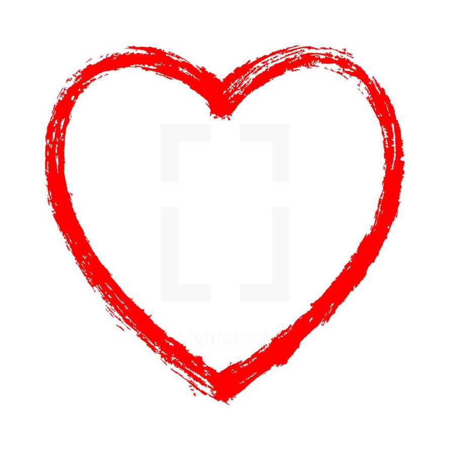 Red heart contour painted by brush paint stroke. Ink sketch drawing created in handmade technique. Quick and easy recolorable shape isolated from the background. The design graphic element saved as a vector illustration in the EPS file format for used in your design projects. 