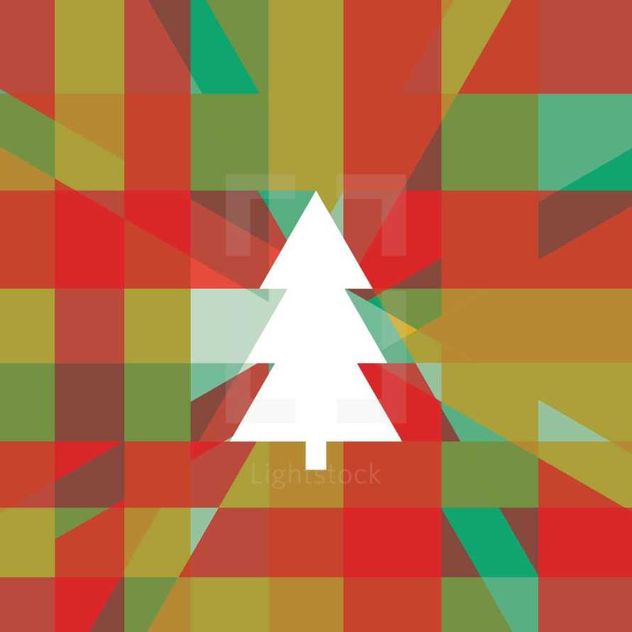 Christmas tree and plaid background 