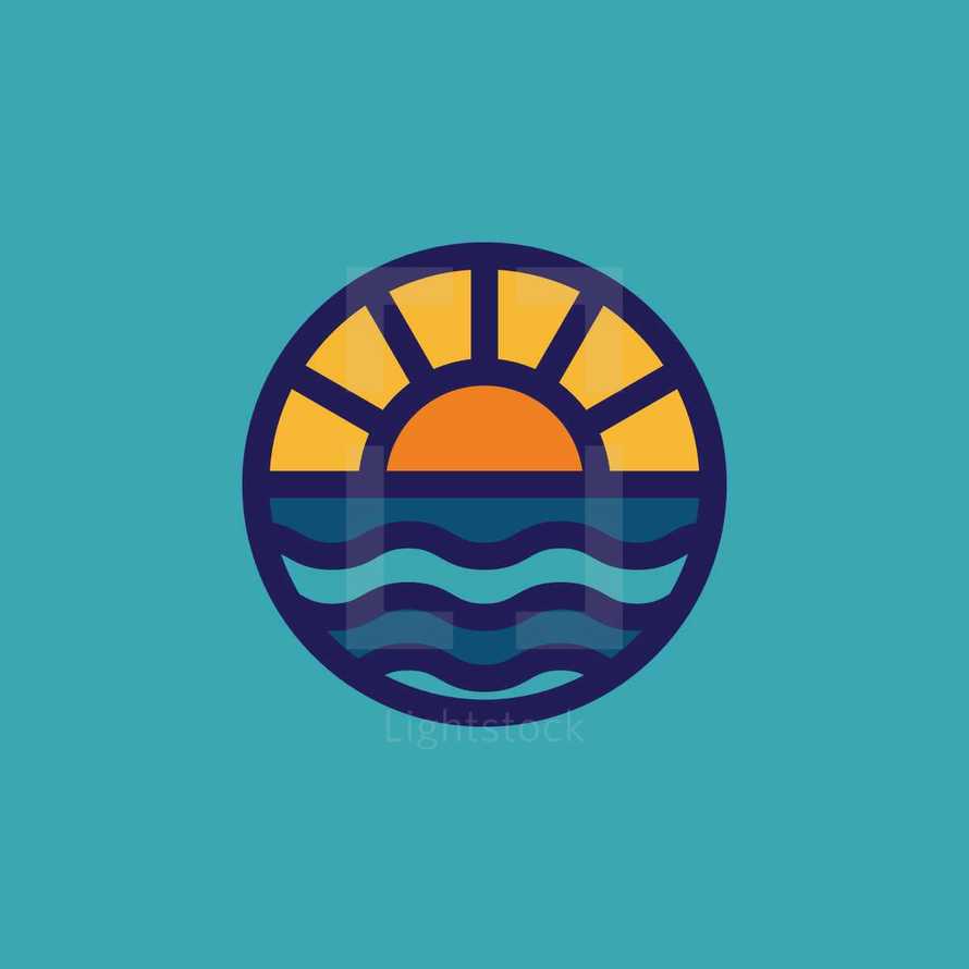 ocean over sea at sunset badge 
