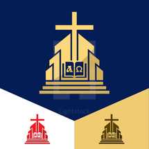 alpha and omega, logo, icon, dove, cross, pulpit, podium, church, Bible 