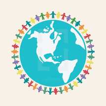 vector illustration of people united around the world.