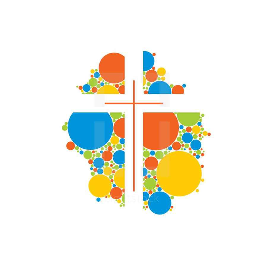 cross and colored dots 