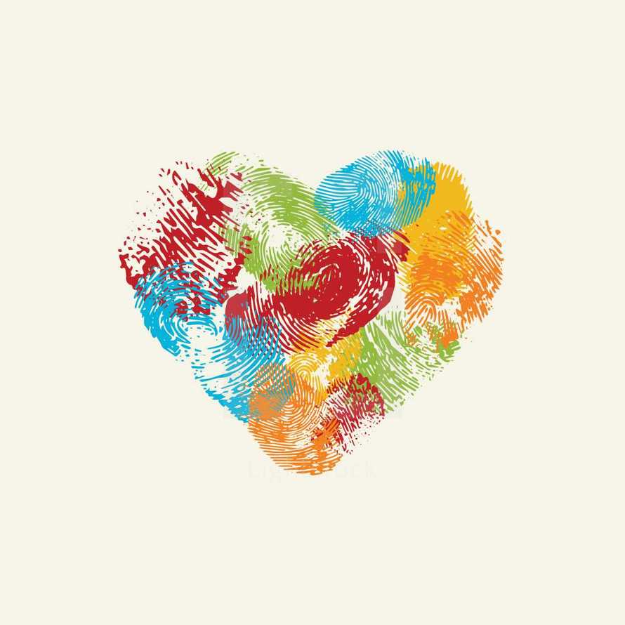 colorful vector heart made of fingerprints.