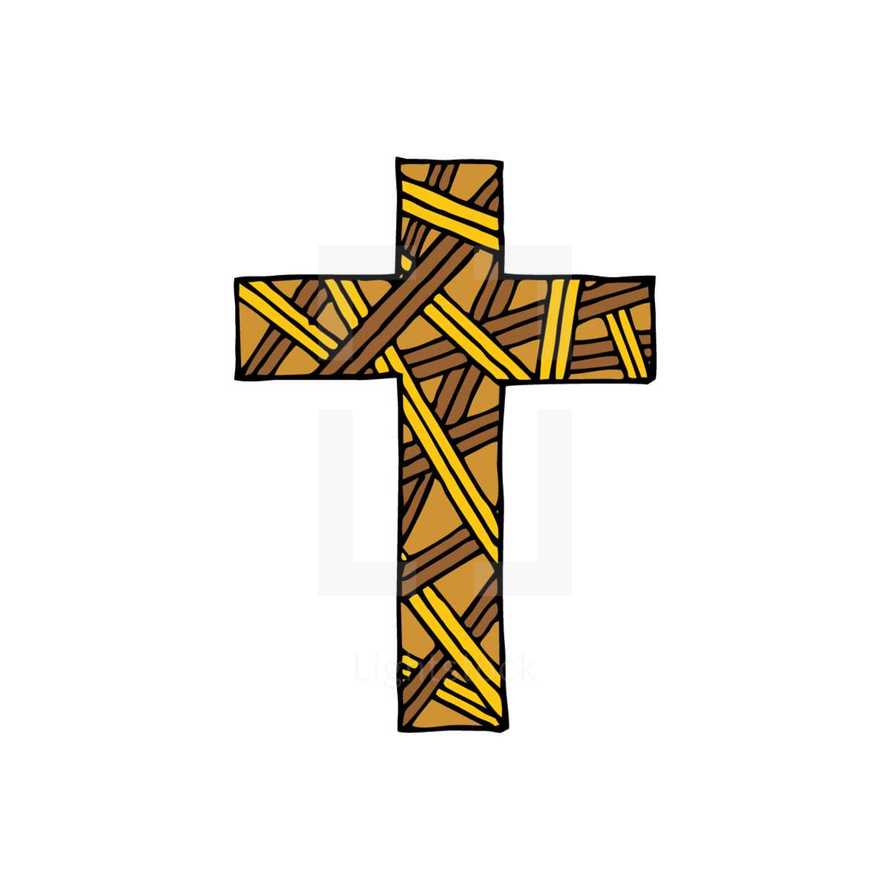 Cross of the Lord and Savior Jesus Christ with interlacings, hand-drawn. Christian and biblical symbols.